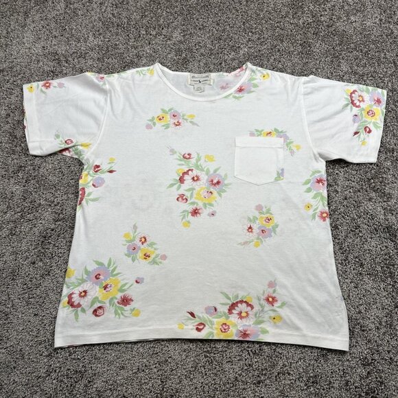 VTG Ralph Lauren 80s Floral Top‎ Womens L AUTHENTIC ROUGHWEAR MADE IN HONG KONG - Picture 1 of 8
